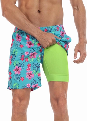 LRD Mens Swim Trunks with Compression Liner 7 inch Inseam Quick Dry Swim Shorts