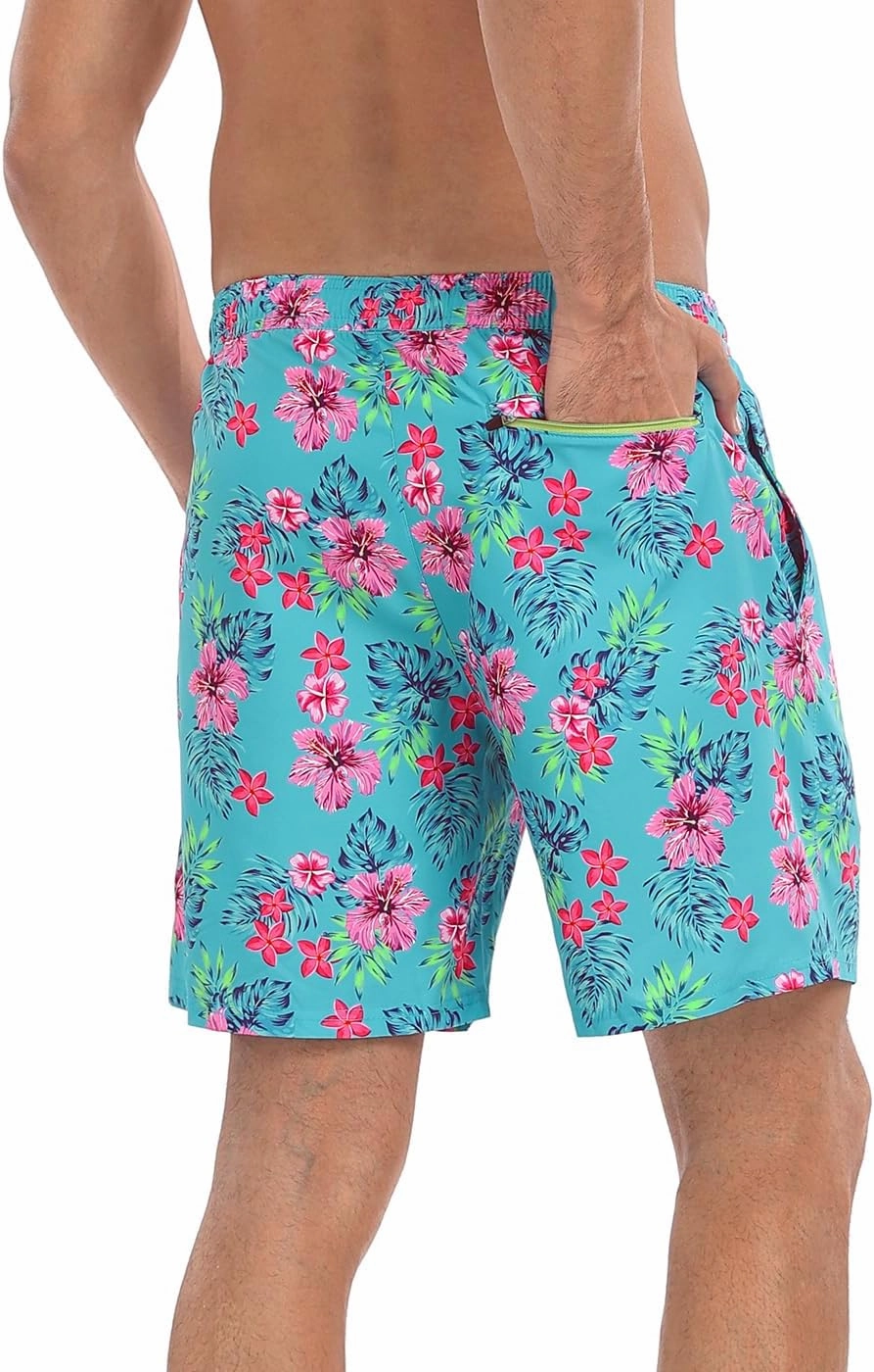 LRD Mens Swim Trunks with Compression Liner 7 inch Inseam Quick Dry Swim Shorts