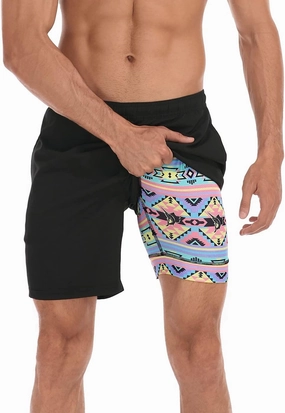 LRD Mens Swim Trunks with Compression Liner 7 inch Inseam Quick Dry Swim Shorts