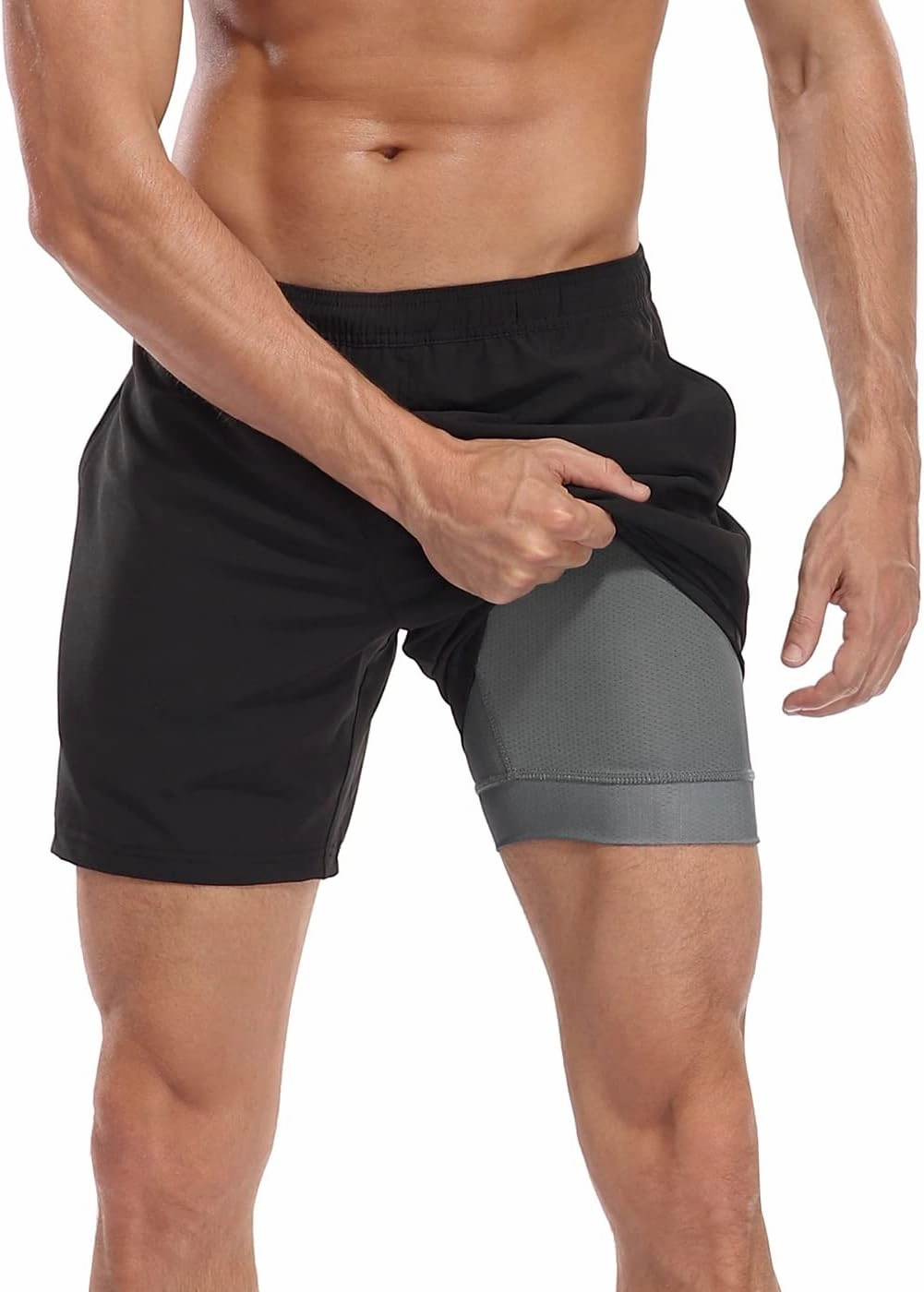 LRD Mens Swim Trunks with Compression Liner 7 inch Inseam Quick Dry Swim Shorts