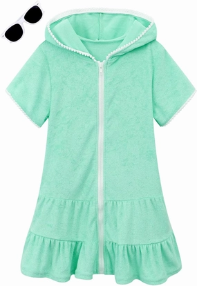 LUCKYGAL Girls Swim Cover Up Kids Swimsuit Coverup Terry Zip-Up Beach Bathing Suit Wraps with Sunglasses