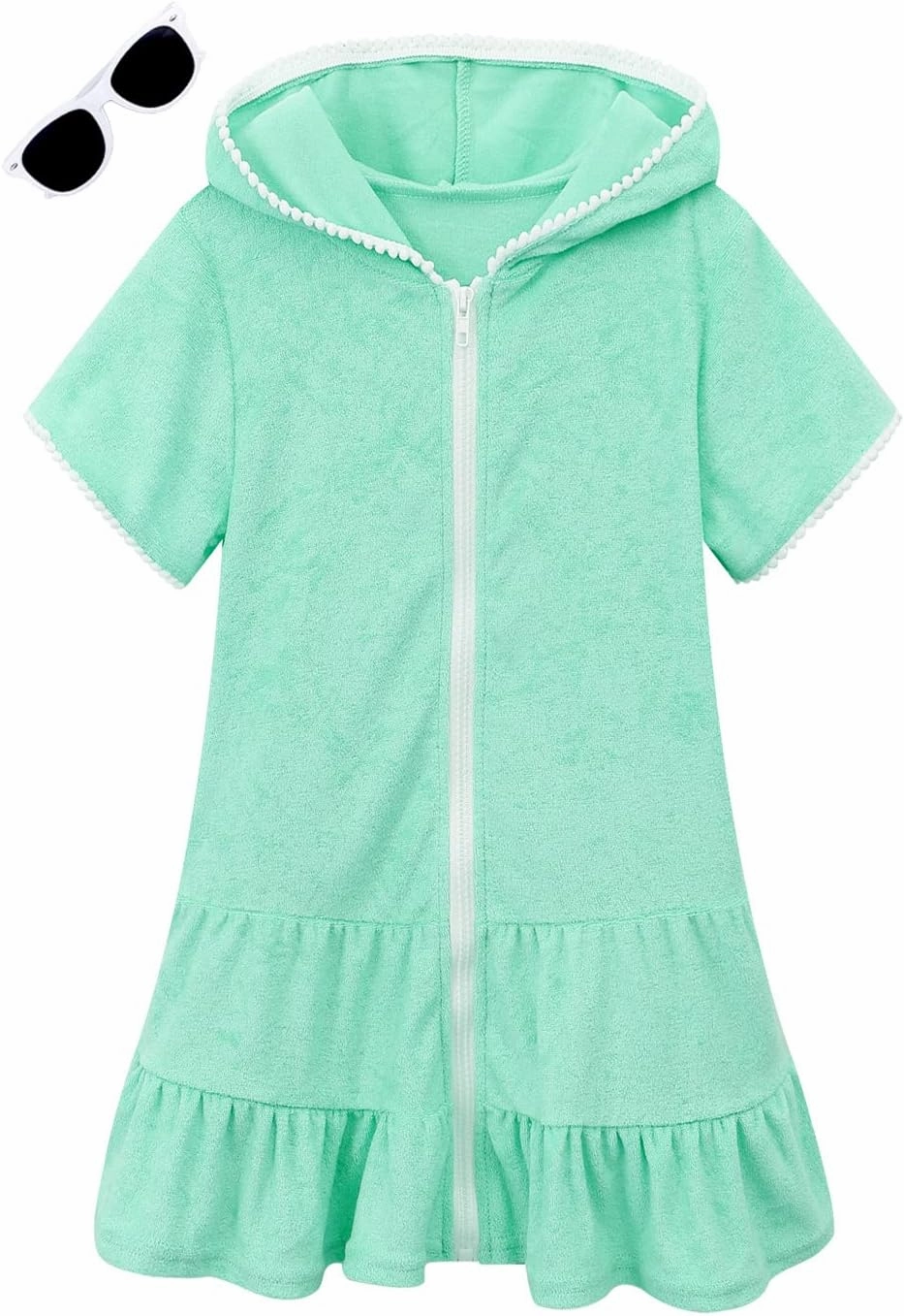 LUCKYGAL Girls Swim Cover Up Kids Swimsuit Coverup Terry Zip-Up Beach Bathing Suit Wraps with Sunglasses