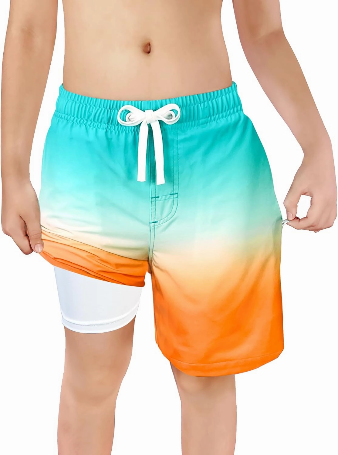 LUCOWEE Boys Swim Trunks Zipper Pockets Compression Liner Anti Chafe Swimsuit Bathing Beach Shorts Surf Quick Dry UPF 50 