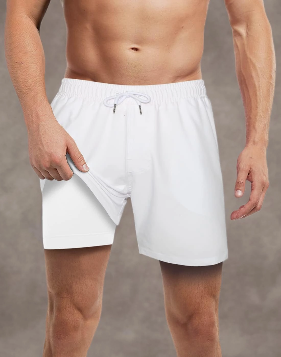 LUCOWEE Mens Swim Trunks with Compression Liner Anti Chafe Quick Dry UPF 50  Swimming Shorts 5" 7" Inseam Bathing Suit