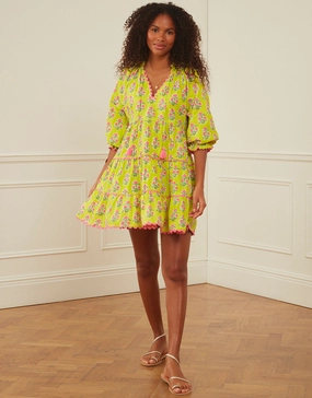 Luna Mini Dress - Lime Tulip