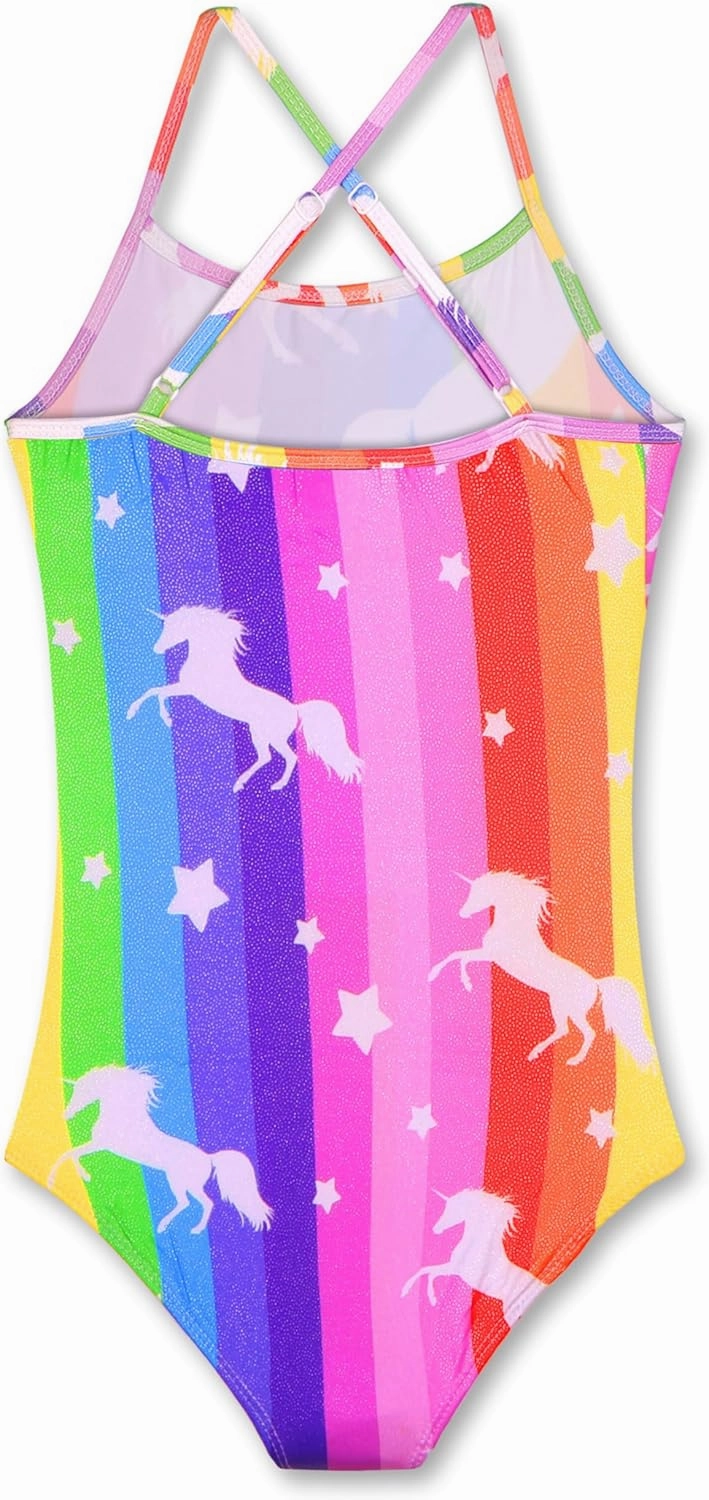 LUOUSE Girls Sparkle Swimsuits Quick Dry Crossback One Piece Beach Swimwear Bathing Suit with Adjustable Strap 4-9 Years