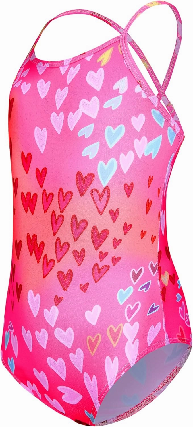 LUOUSE Girls Sparkle Swimsuits Quick Dry Crossback One Piece Beach Swimwear Bathing Suit with Adjustable Strap 4-9 Years