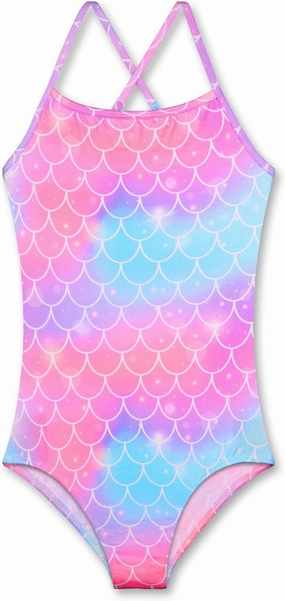 LUOUSE Girls Sparkle Swimsuits Quick Dry Crossback One Piece Beach Swimwear Bathing Suit with Adjustable Strap 4-9 Years