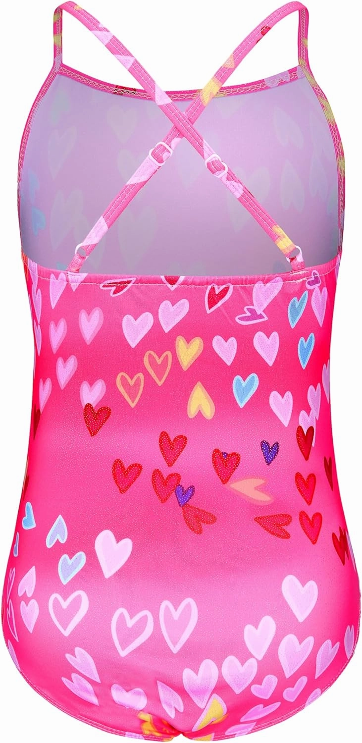 LUOUSE Girls Sparkle Swimsuits Quick Dry Crossback One Piece Beach Swimwear Bathing Suit with Adjustable Strap 4-9 Years