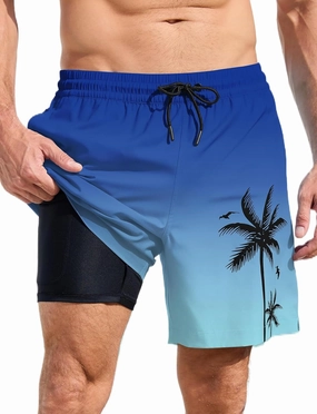 Lzzidou Men Swim Trunks with Compresssion Liner 7 Inch Inseam Board Shorts Bathing Suit with Zipper Pockets