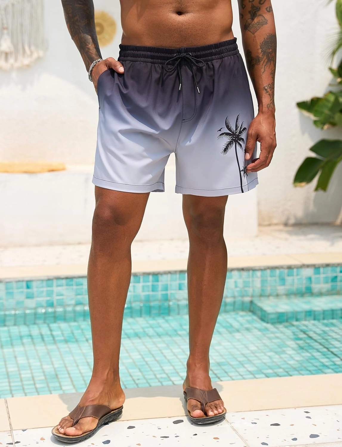 Lzzidou Men Swim Trunks with Mesh Liner 5 Inch Inseam Board Shorts Quick Dry Bathing Suit