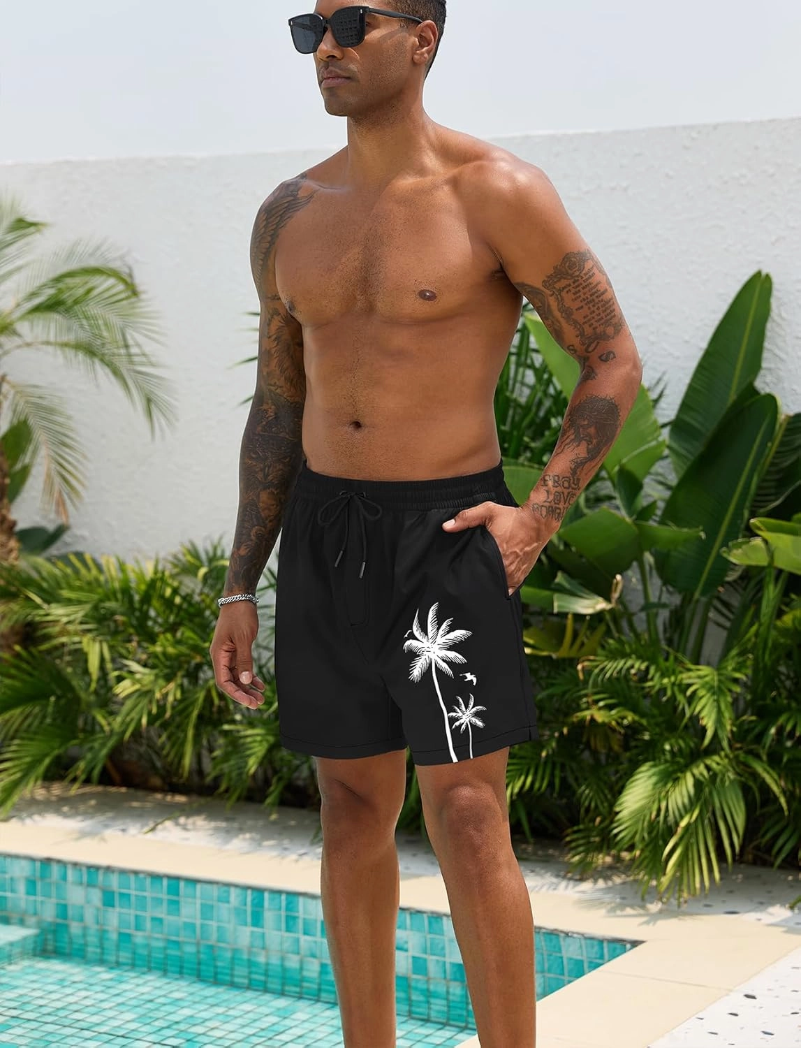 Lzzidou Men Swim Trunks with Mesh Liner 5 Inch Inseam Board Shorts Quick Dry Bathing Suit