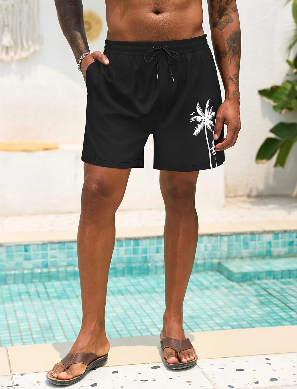 Lzzidou Men Swim Trunks with Mesh Liner 5 Inch Inseam Board Shorts Quick Dry Bathing Suit