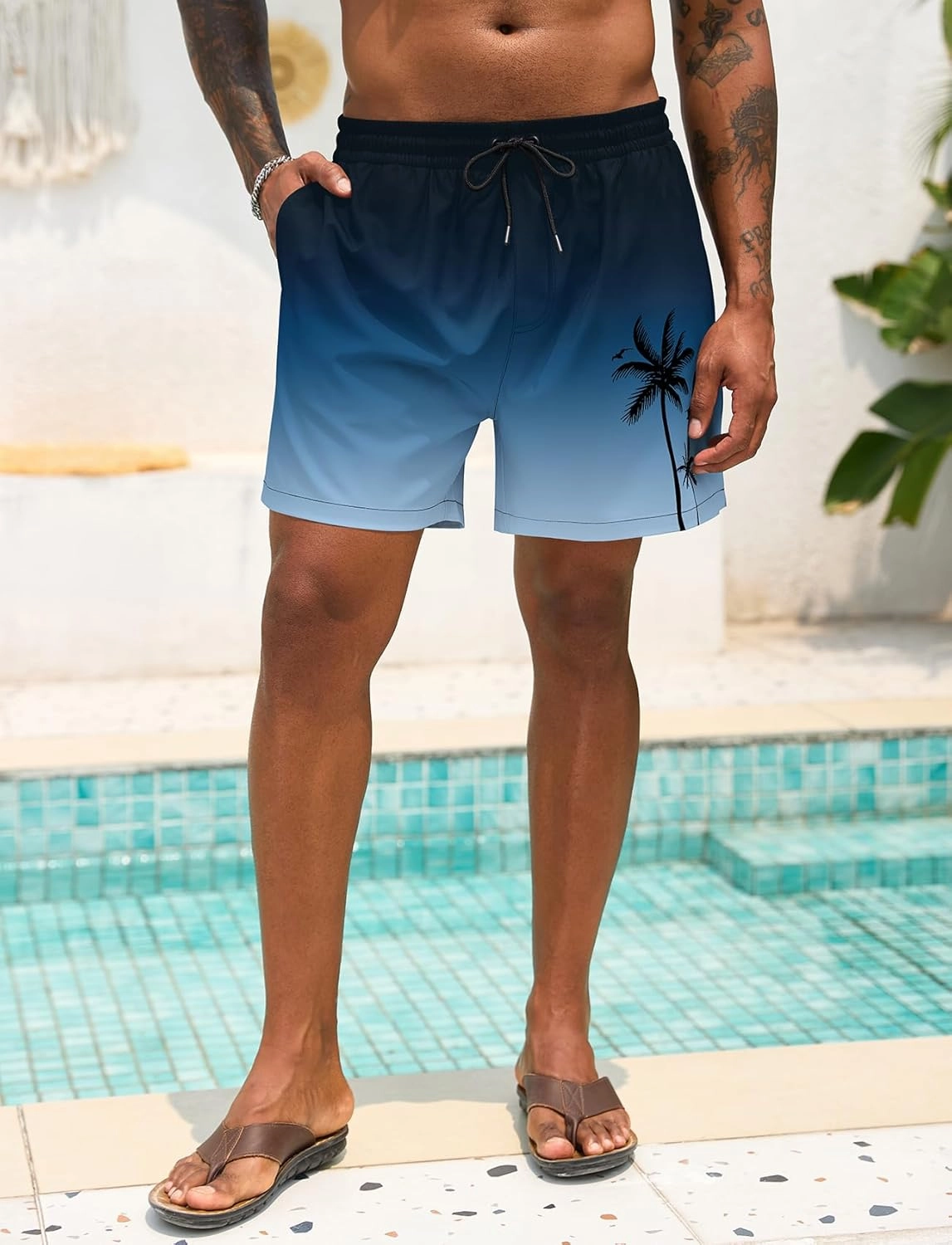 Lzzidou Men Swim Trunks with Mesh Liner 5 Inch Inseam Board Shorts Quick Dry Bathing Suit