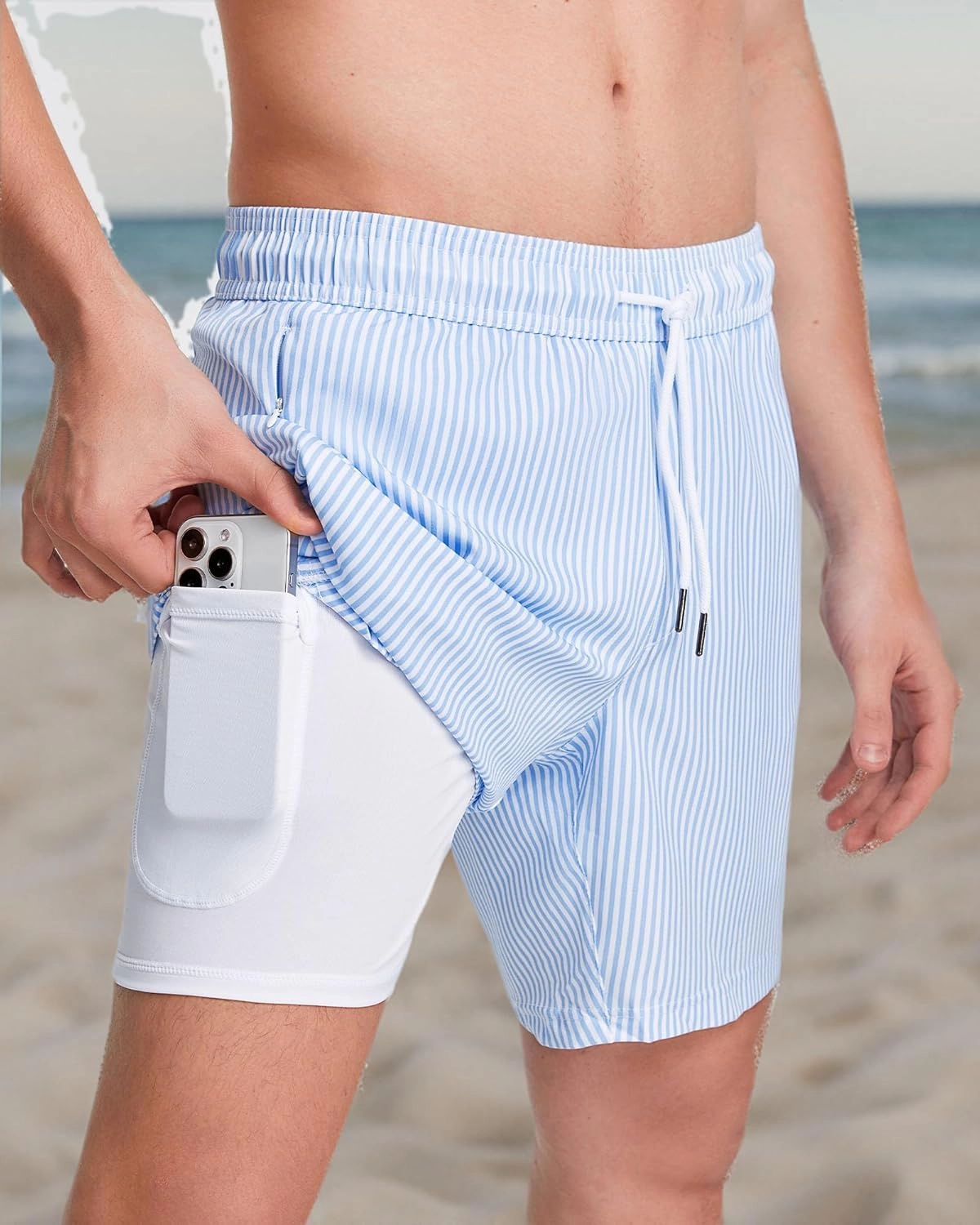 maamgic 2 in 1 Mens Swim Trunks 7 Inch Swim Shorts Swim Suits Board Shorts
