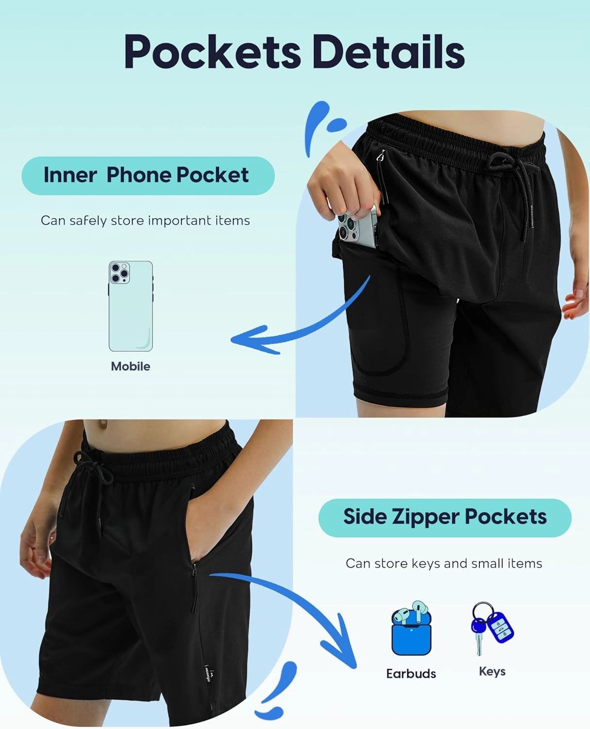 maamgic Boys Swim Trunks Compression Liner Stretch Teen Boy Swim Shorts Anti-Chafe Bathing Suits with Zipper Pockets
