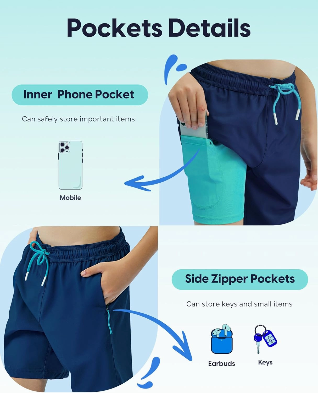 maamgic Boys Swim Trunks Compression Liner Stretch Teen Boy Swim Shorts Anti-Chafe Bathing Suits with Zipper Pockets