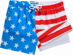 maamgic Boys Swim Trunks with Compression Liner Toddler Stretch Swim Shorts