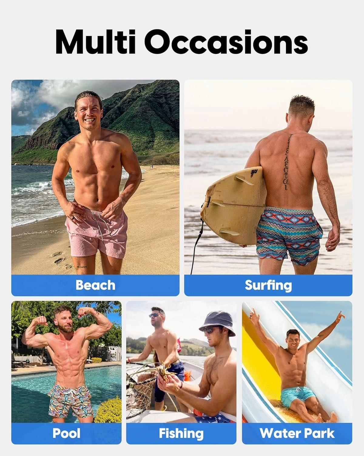 maamgic Men's Swim Trunks 5.5 inch Seersucker Beach Shorts Quick Dry Bathing Suits with Mesh Liner
