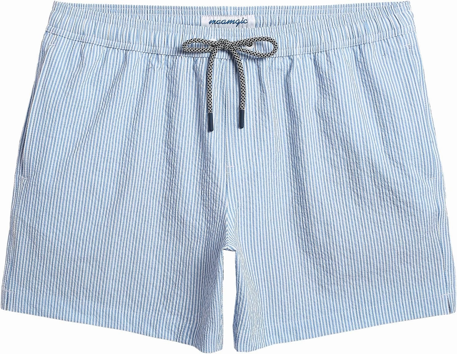 maamgic Men's Swim Trunks 5.5 inch Seersucker Beach Shorts Quick Dry Bathing Suits with Mesh Liner