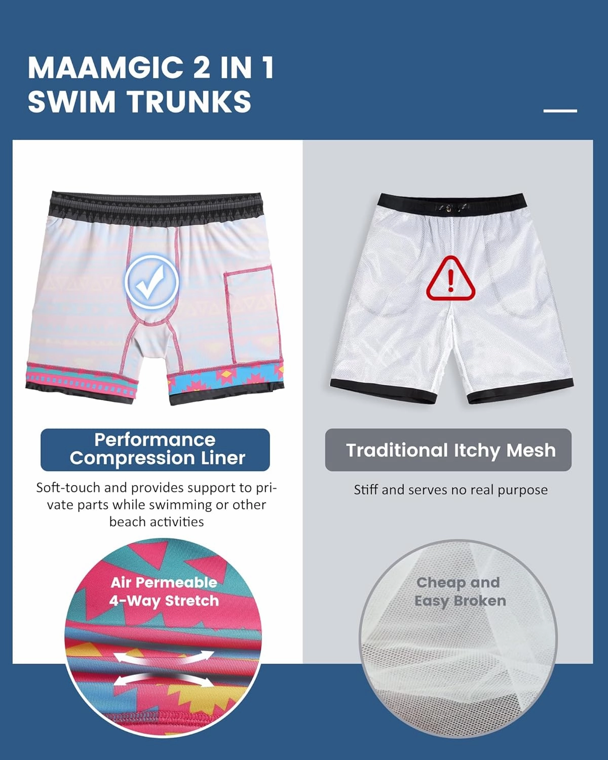 maamgic Mens 5 Inch Stretch Swimming Shorts Compression Liner Swim Trunks Swimwear Bathing Suits Beach Wear Swim Suits