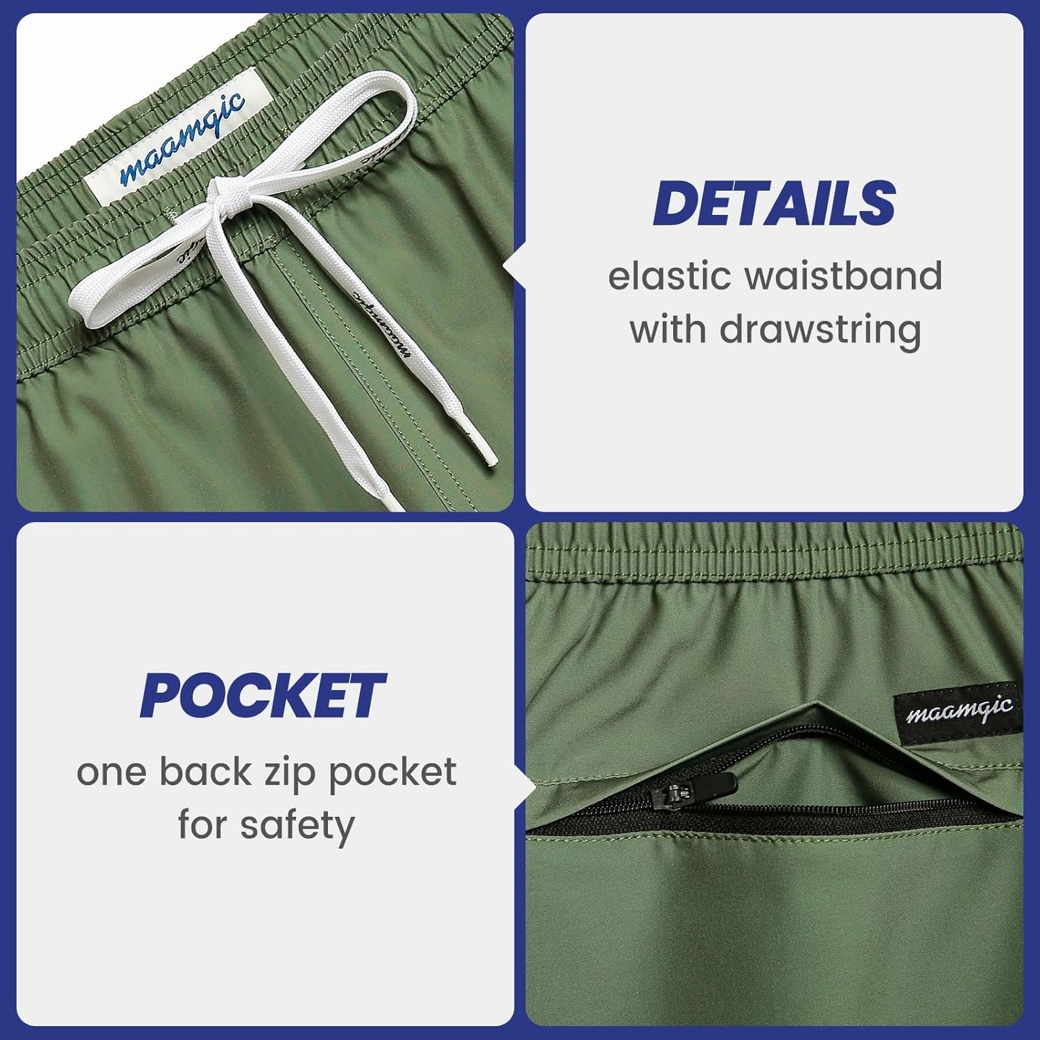 maamgic Mens 7" Stretch Swim Trunks Quick Dry Mesh Lining Swimwear Bathing Suits