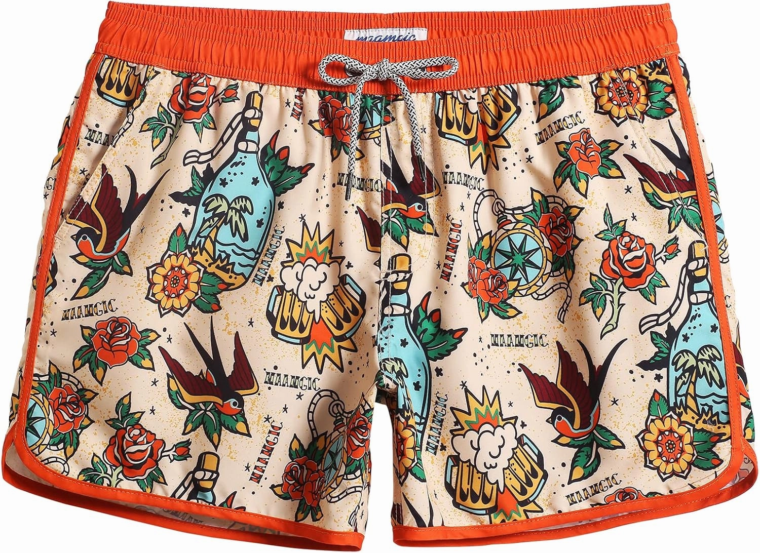 maamgic Mens Boys Short 80s 90s Vintage Swim Trunks with Mesh Lining Quick Dry Swim Suits Board Shorts
