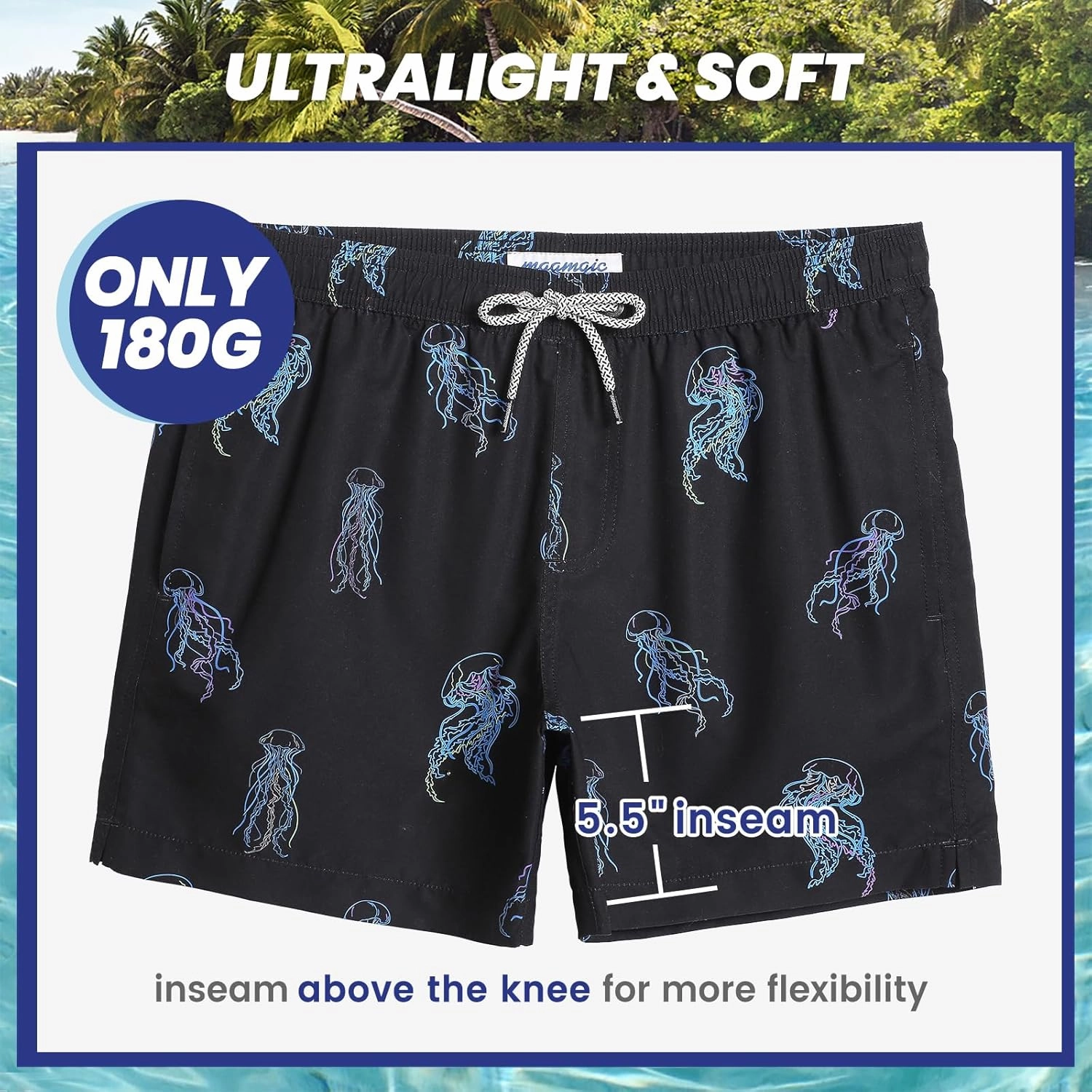 maamgic Mens Swim Trunks 5" with Mesh Lining Quick Dry Bathing Suits for Men Swim Shorts Swimwear