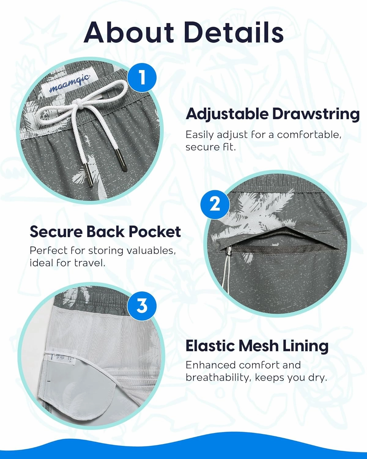 maamgic Mens Swim Trunks 9 Inch with Mesh Lining Bathing Suit Stretch Board Shorts with Zip Pockets for Swimming Shark