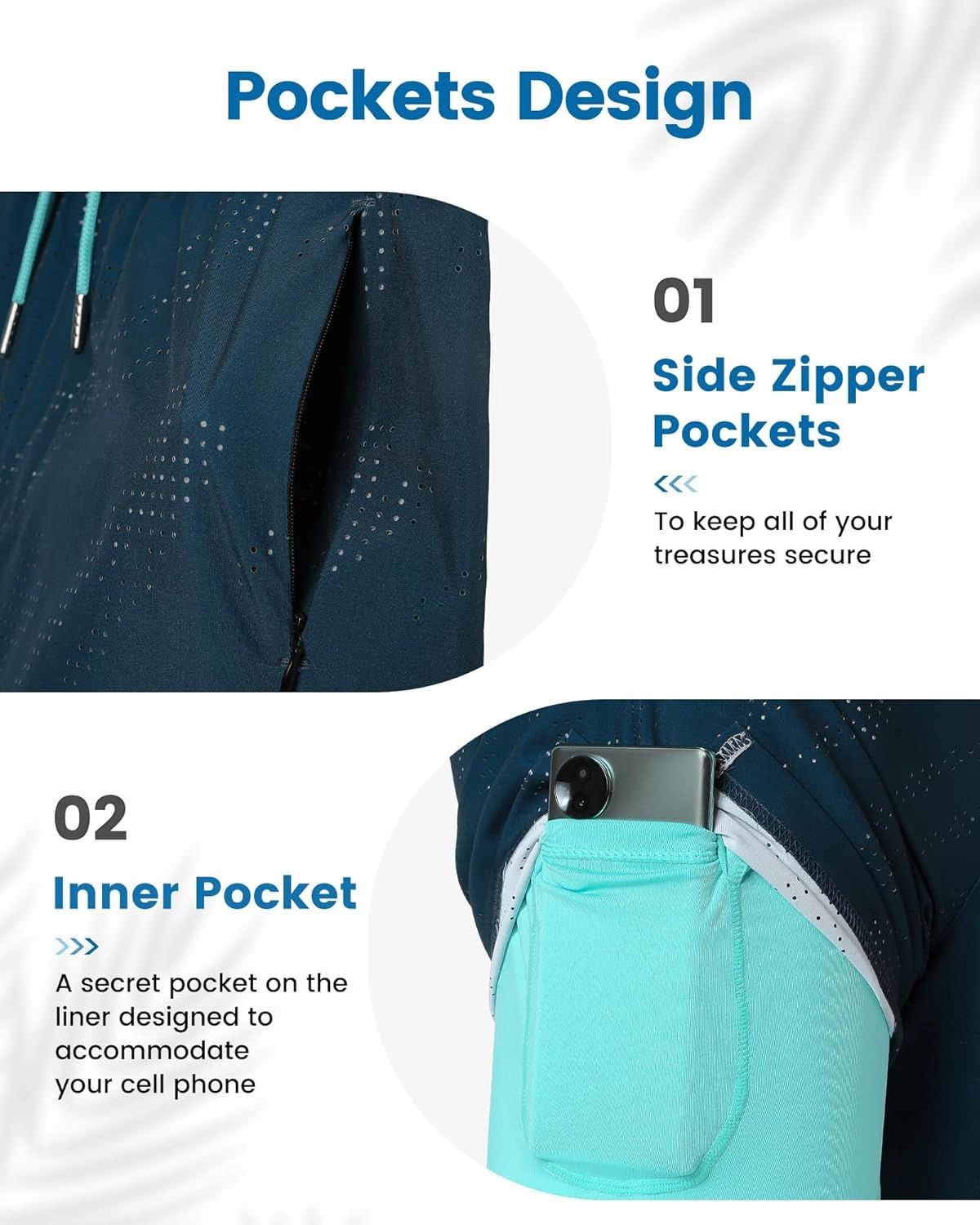 maamgic Mens Swim Trunks with Compression Liner 5 Inch Inseam Quick Dry Board Shorts with Zipper Pockets Swimming Shorts