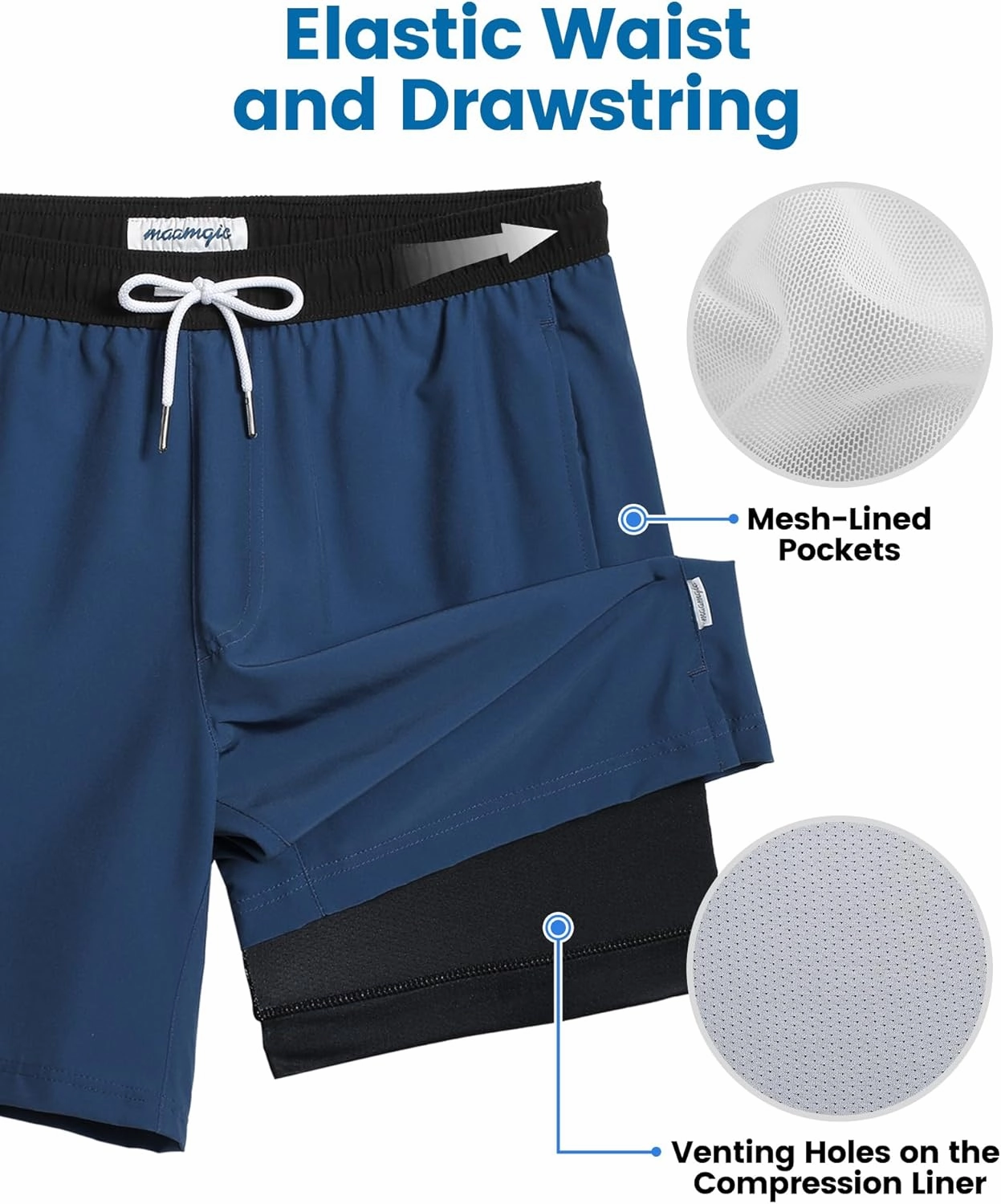 maamgic Mens Swim Trunks with Compression Liner 7 Inch Inseam Mens Bathing Suit Quick Dry Swimming Trunks Swimsuit