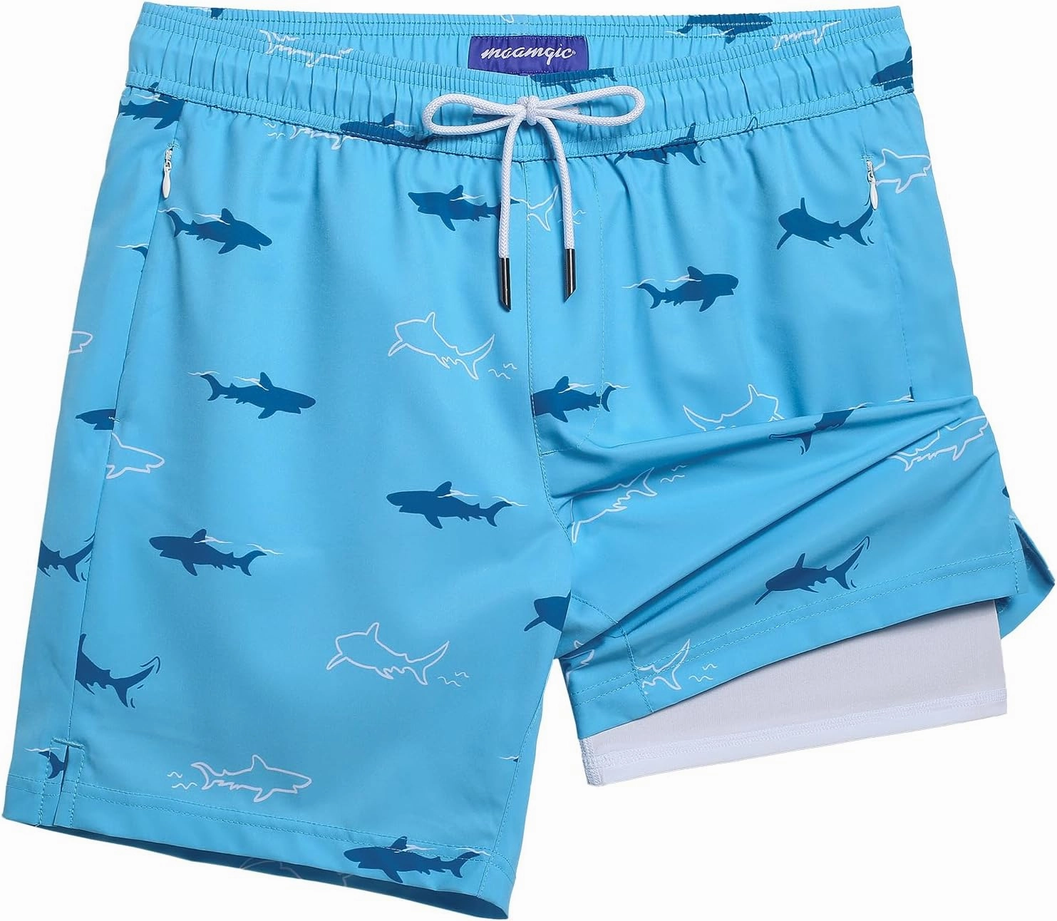 maamgic Mens Swim Trunks with Compression Liner 7" Bathing Suit Quick Dry Swimming Trunks for Men with Zipper Pockets
