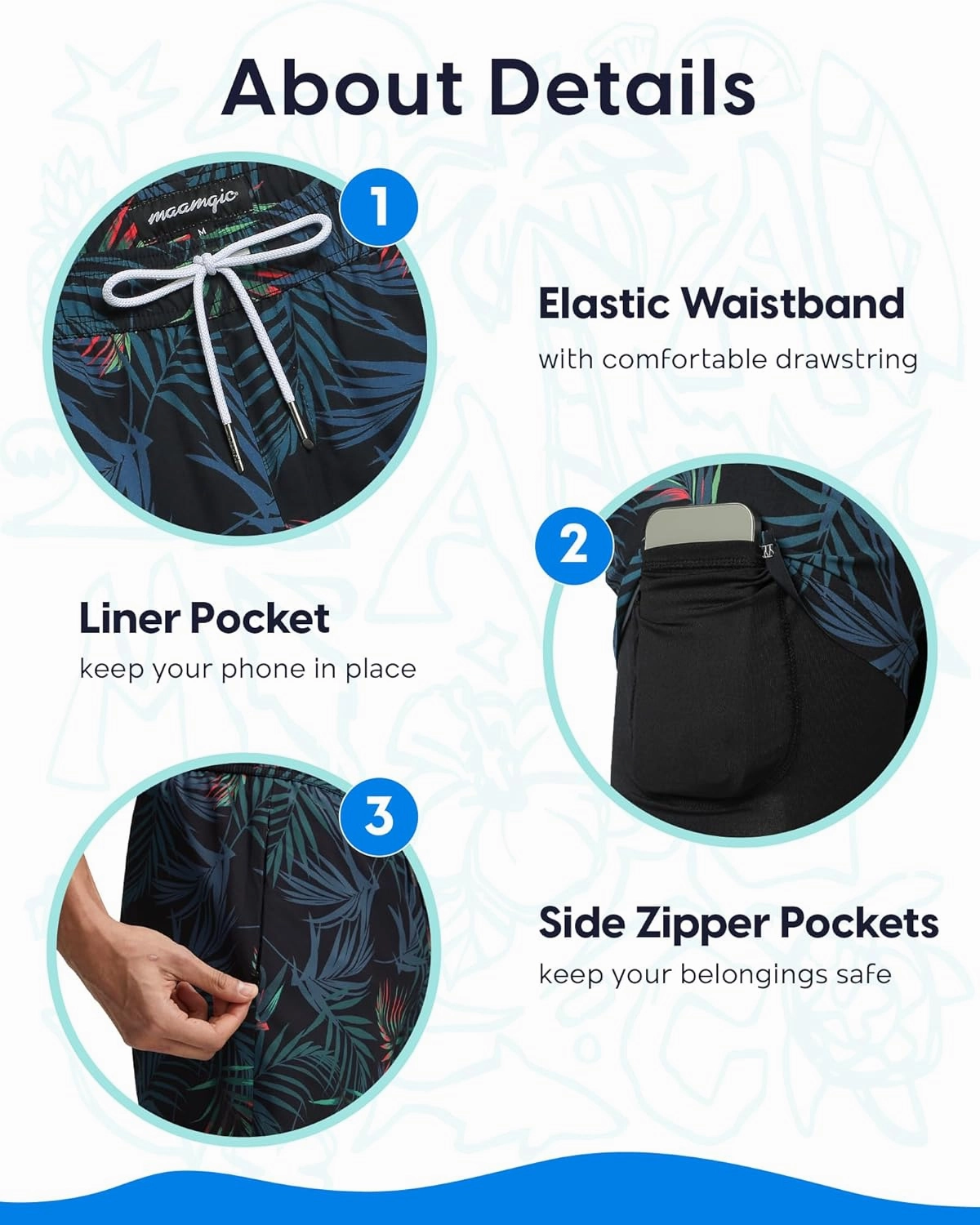 maamgic Mens Swim Trunks with Compression Liner 9 Inch Stretch Quick Dry Swim Shorts with Zipper Pockets Swimwear
