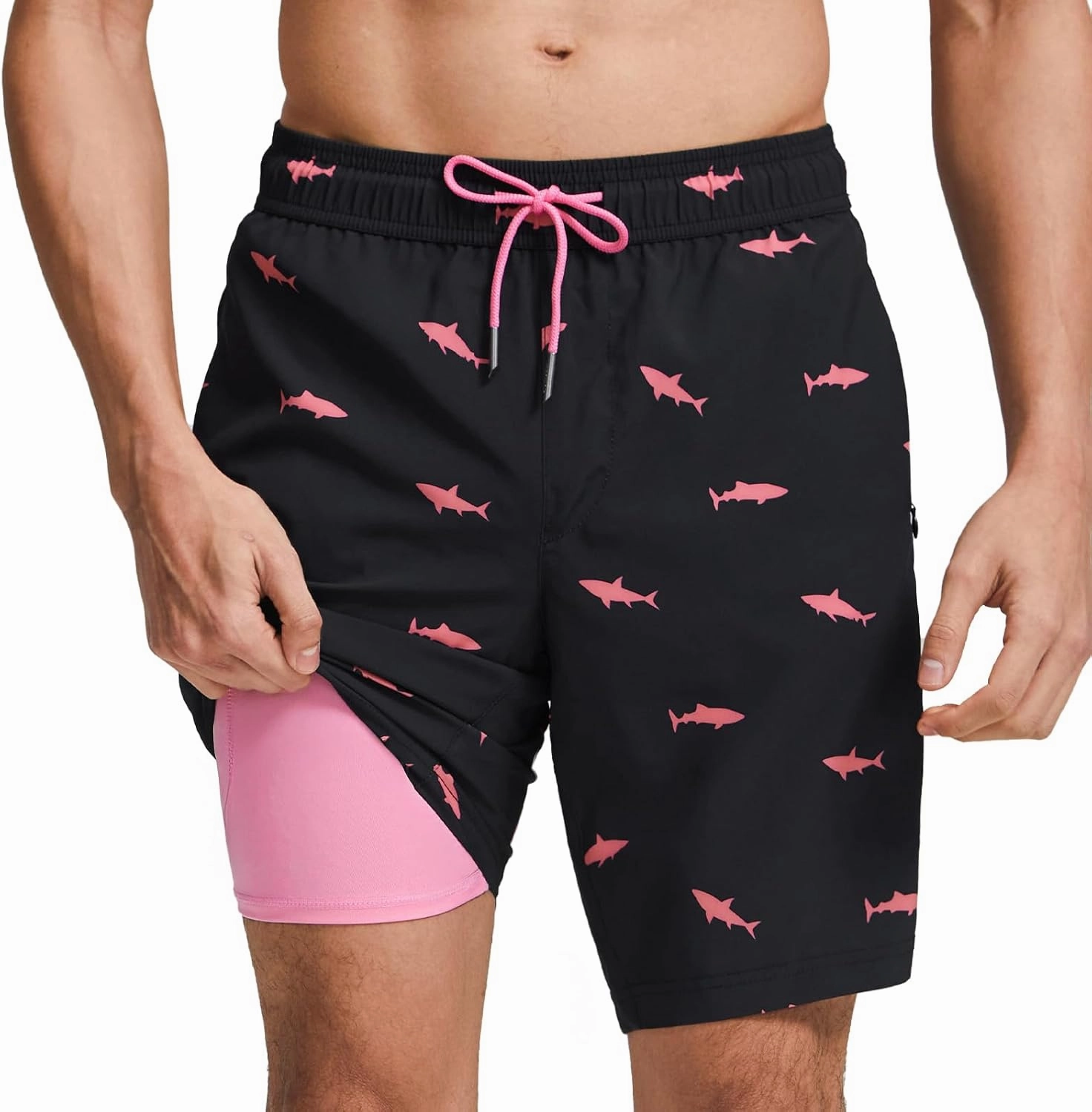 maamgic Mens Swim Trunks with Compression Liner 9 Inch Stretch Quick Dry Swim Shorts with Zipper Pockets Swimwear