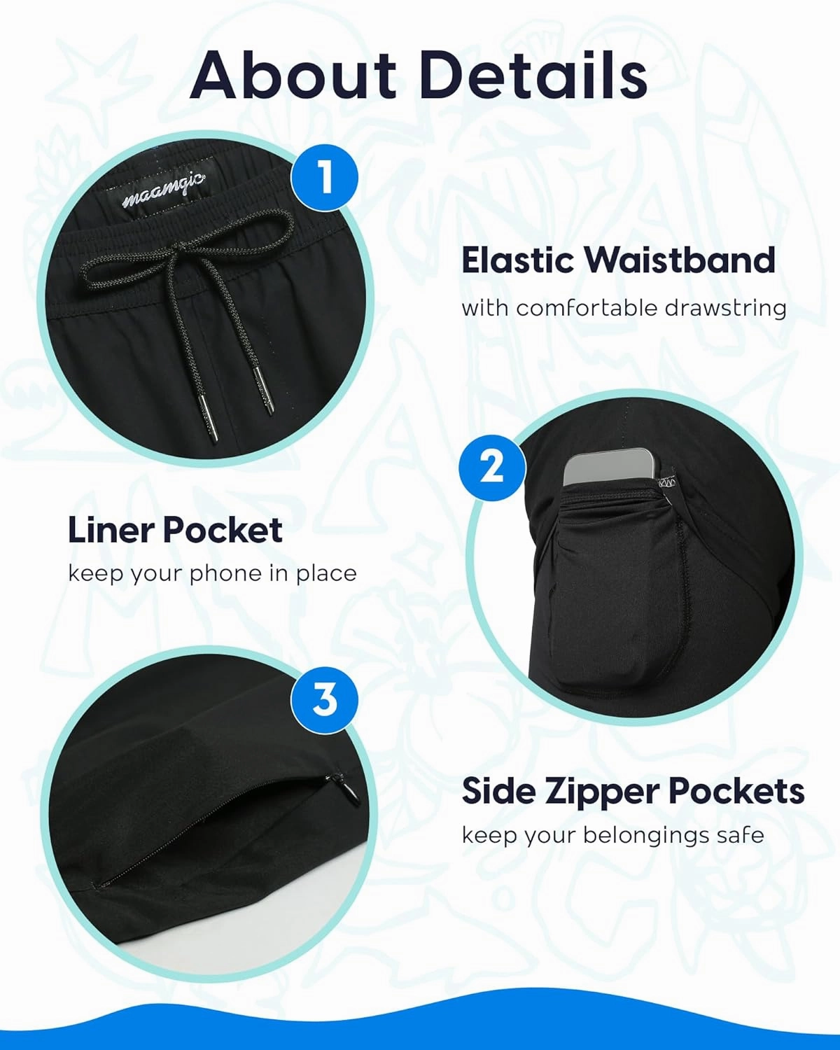 maamgic Mens Swim Trunks with Compression Liner 9 Inch Stretch Quick Dry Swim Shorts with Zipper Pockets Swimwear