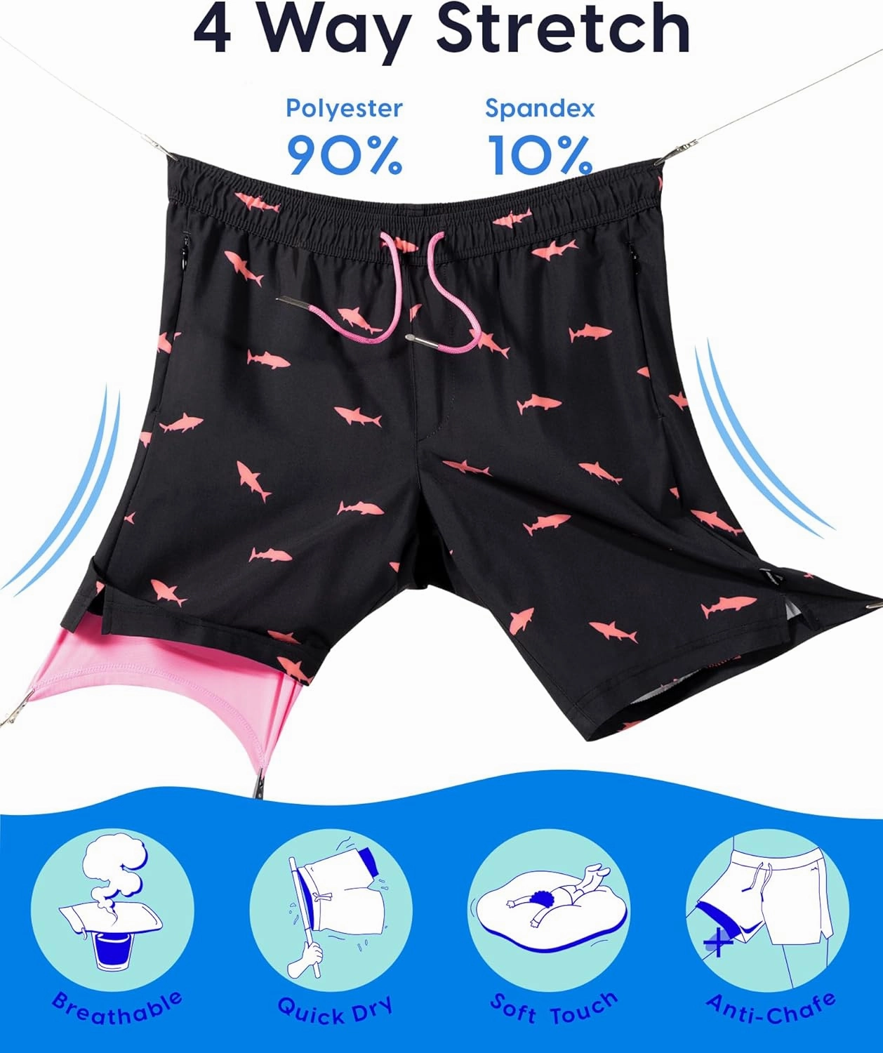 maamgic Mens Swim Trunks with Compression Liner 9 Inch Stretch Quick Dry Swim Shorts with Zipper Pockets Swimwear