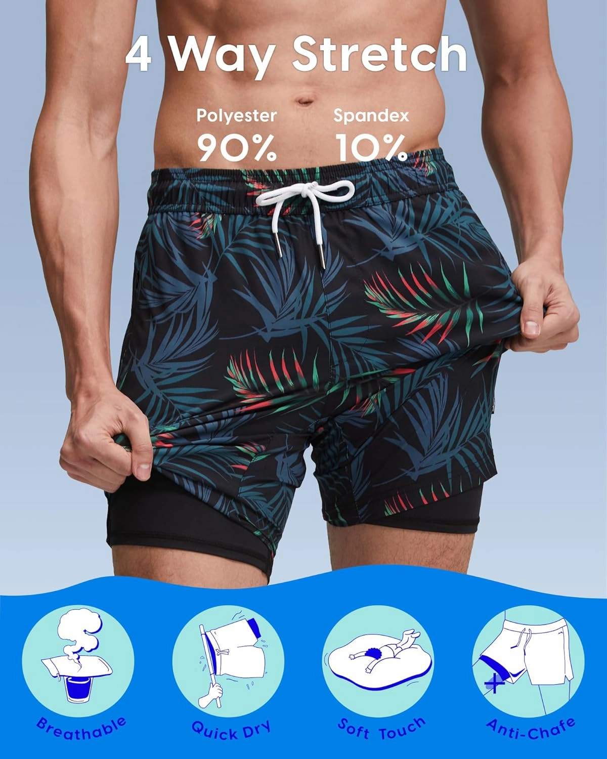 maamgic Mens Swim Trunks with Compression Liner 9 Inch Stretch Quick Dry Swim Shorts with Zipper Pockets Swimwear