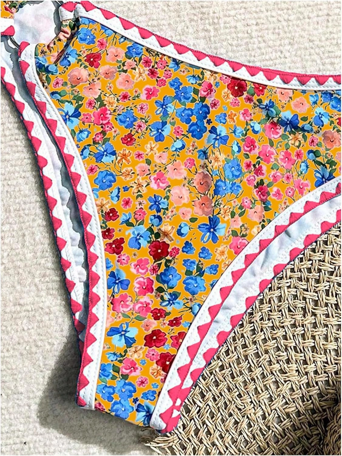 MakeMeChic Women's 2 Piece Bandeau Swimsuit Boho Ring Strapless High Cut Bikini Sets Bathing Suit