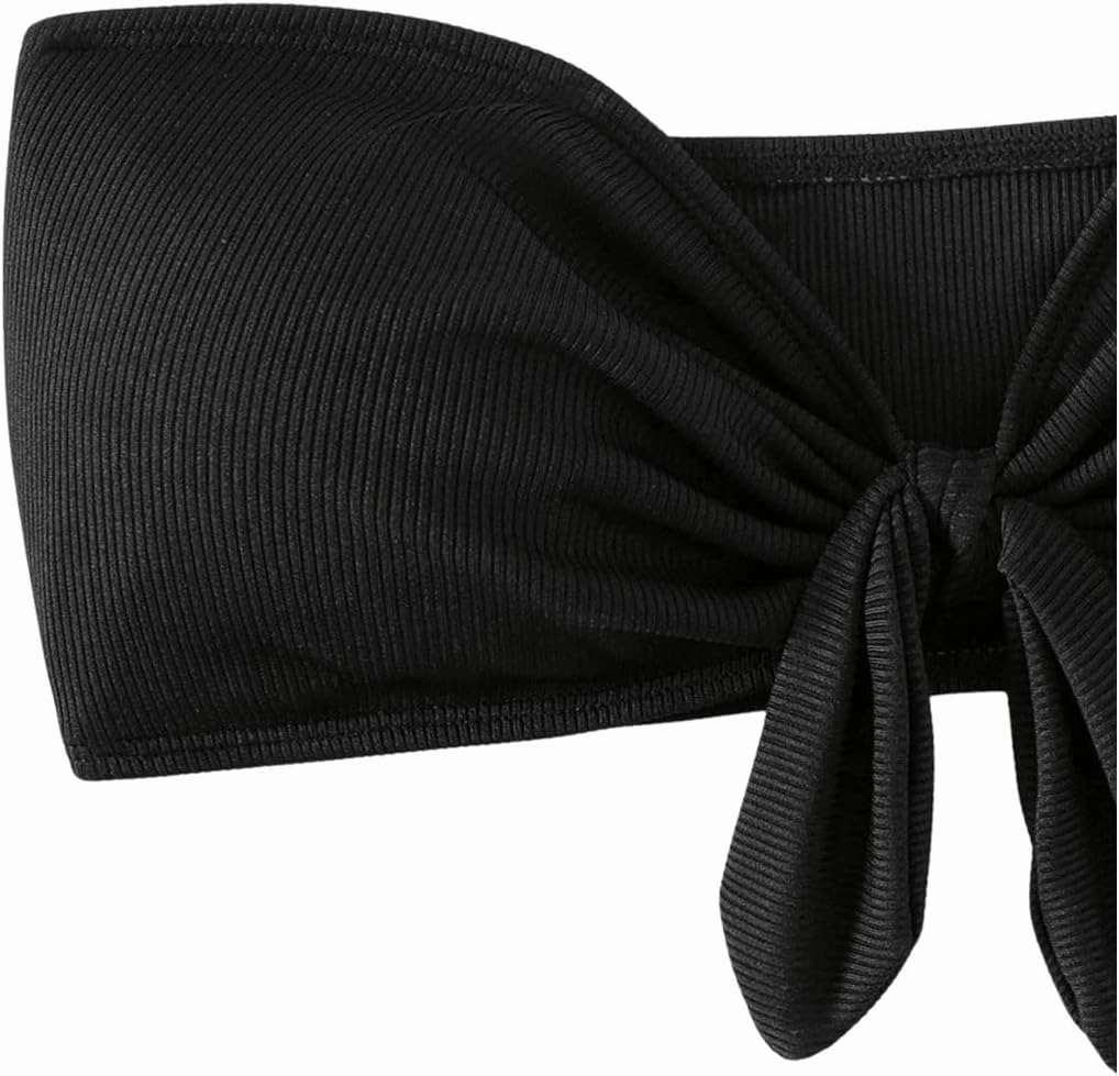 MakeMeChic Women's Bandeau Bikini Top Knot Front Strapless Swimsuit Bathing Tops