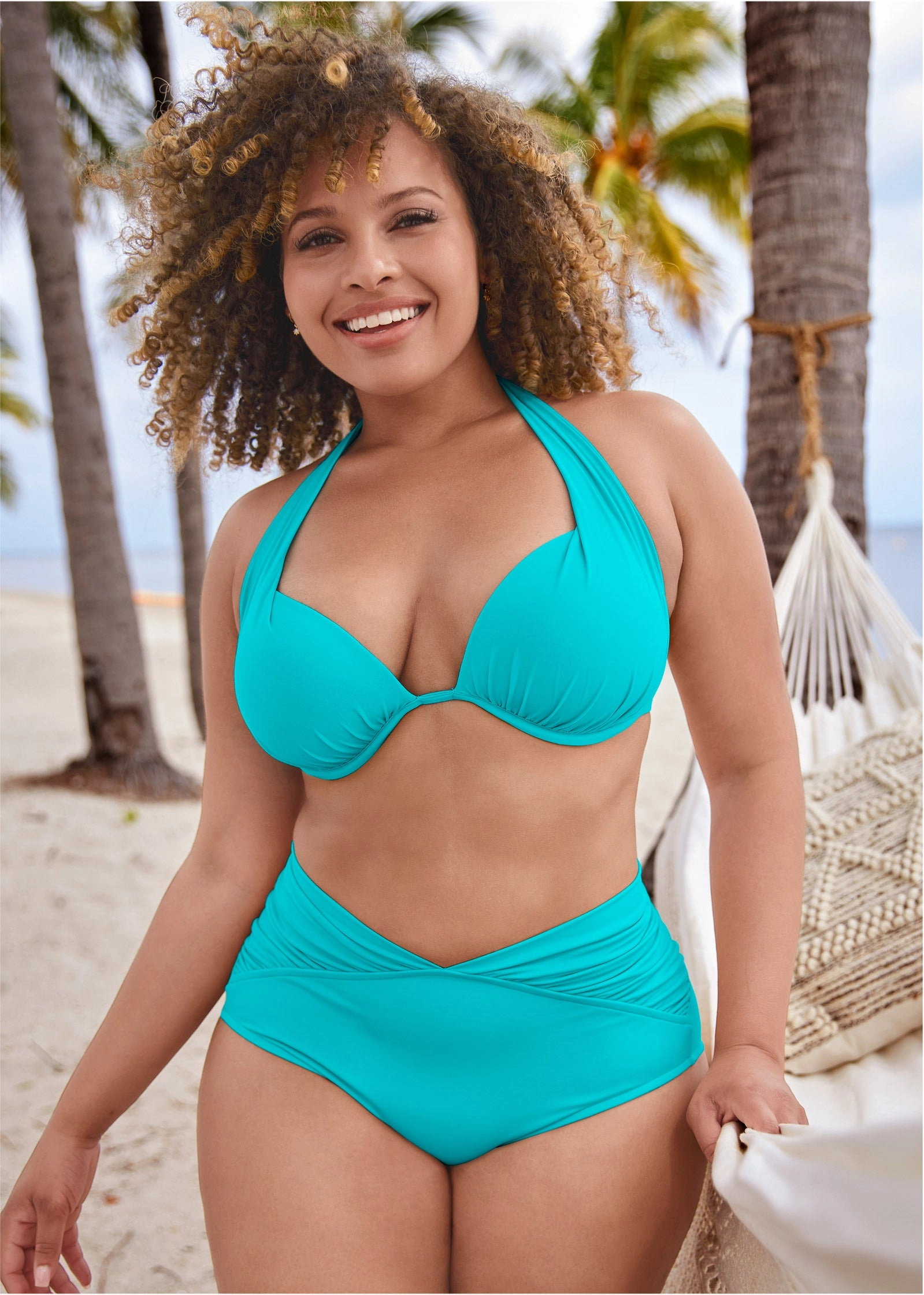 Marilyn Push-Up Halter Top - Aqua Reef