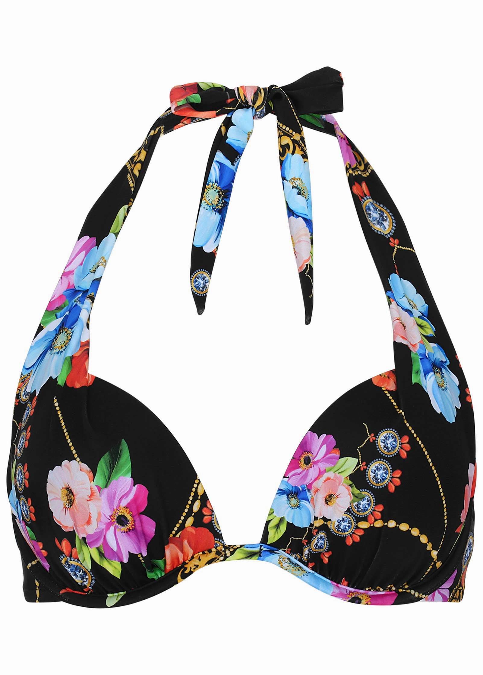 Marilyn Push-Up Halter Top - Beaded Floral