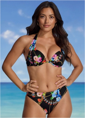 Marilyn Push-Up Halter Top - Beaded Floral