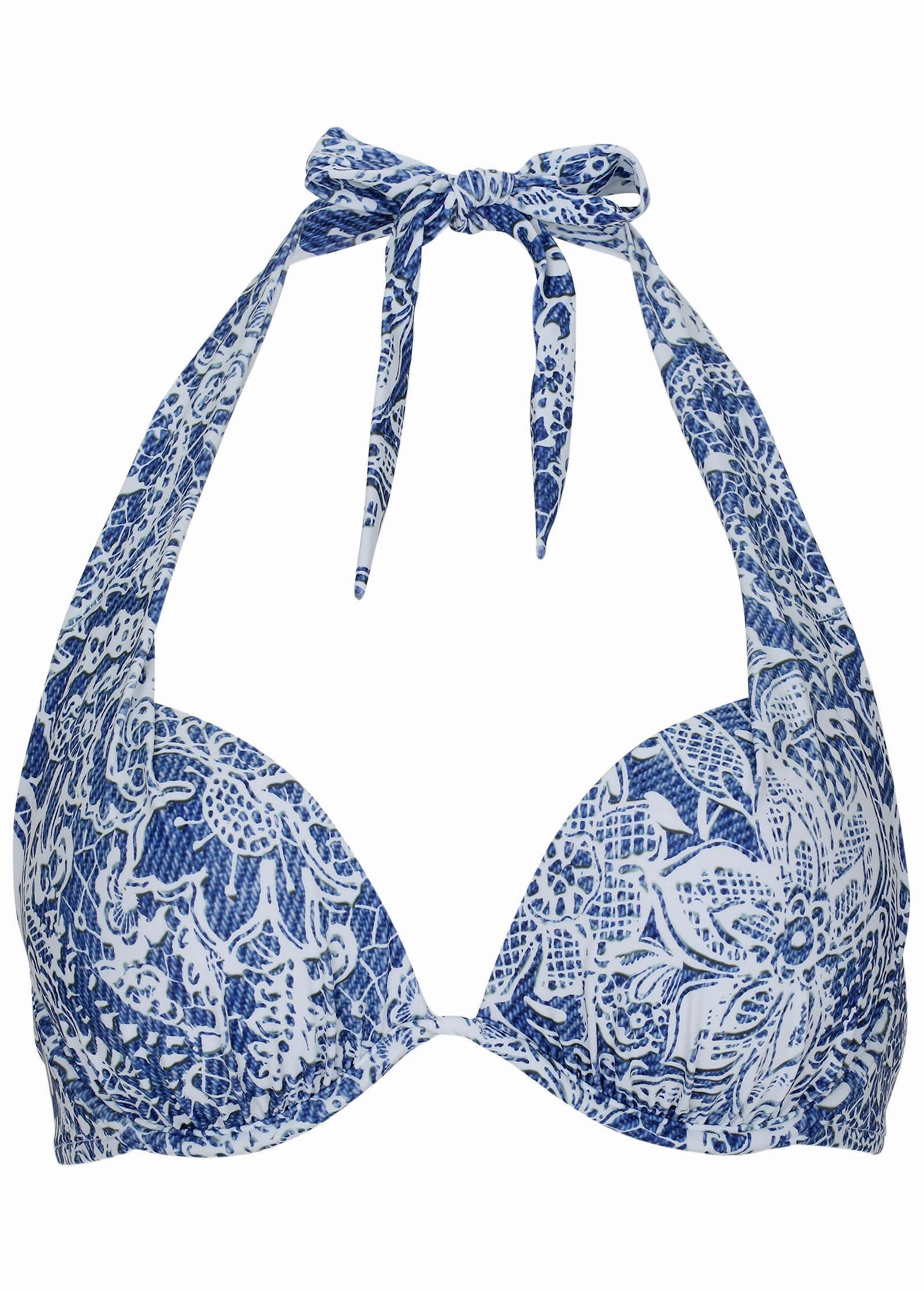 Marilyn Push-Up Halter Top - Denim Anglaise Paisley
