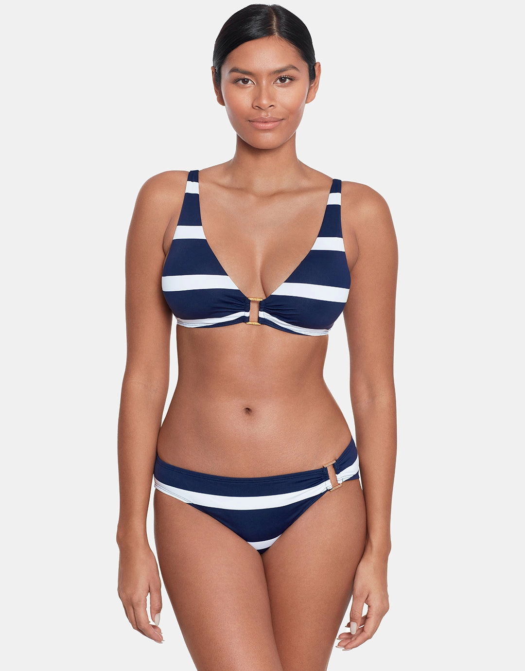 Mariner Stripe Ring OTS Bikini Top - Navy and White