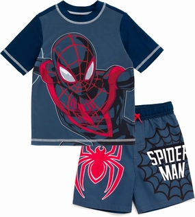 Marvel UPF 50  Pullover Rash Guard and Swim Trunks Outfit Set Toddler to Big Kid Sizes (2T - 18-20)