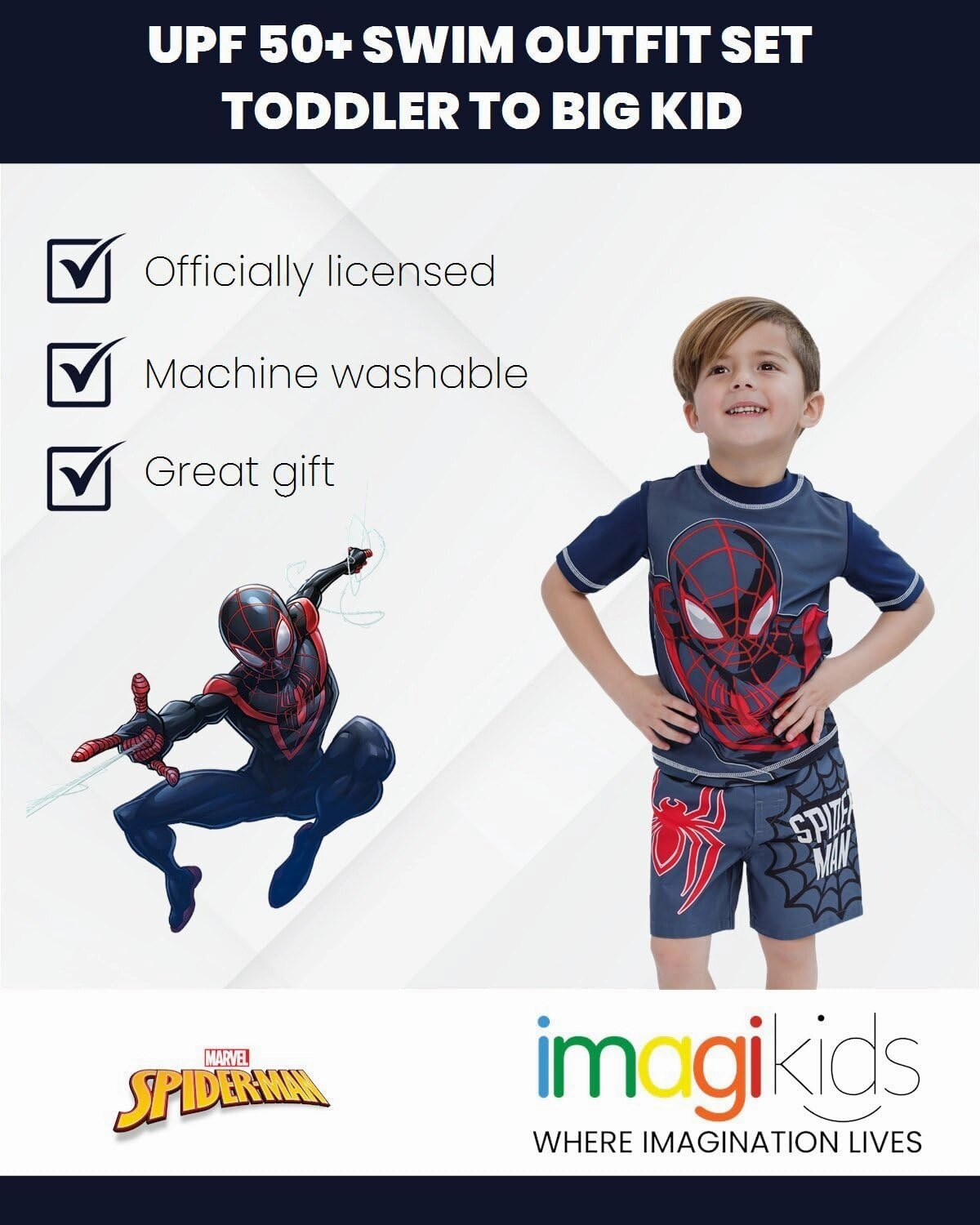 Marvel UPF 50  Pullover Rash Guard and Swim Trunks Outfit Set Toddler to Big Kid Sizes (2T - 18-20)