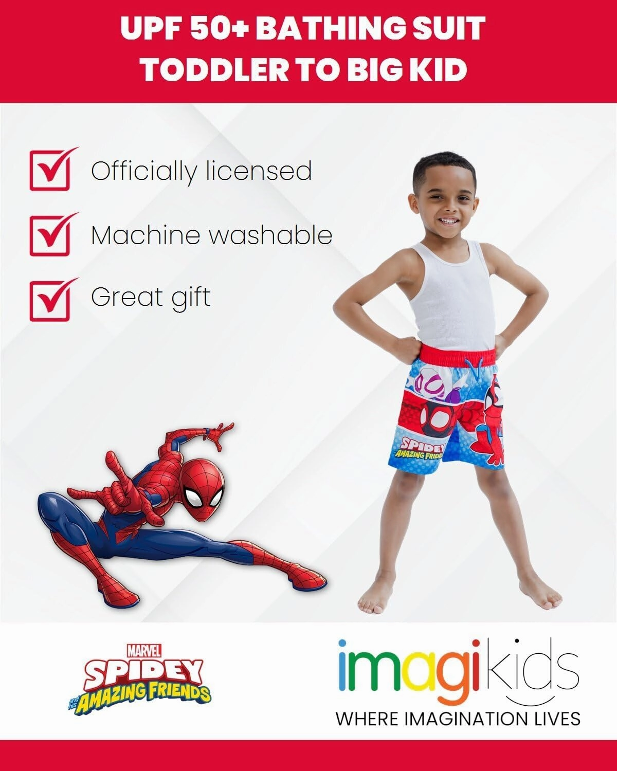Marvel UPF 50  Swim Trunks Bathing Suit Toddler to Big Kid Sizes (2T - 18-20)