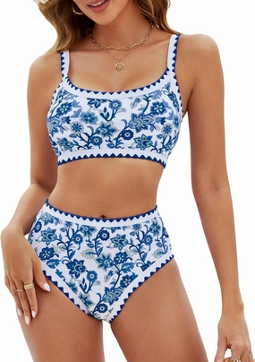 MELYUM High Waisted Bikini Sets for Women Floral Two Piece Bathing Suit Tummy Control Swimsuits Modest Swim Suits 2025 Teens