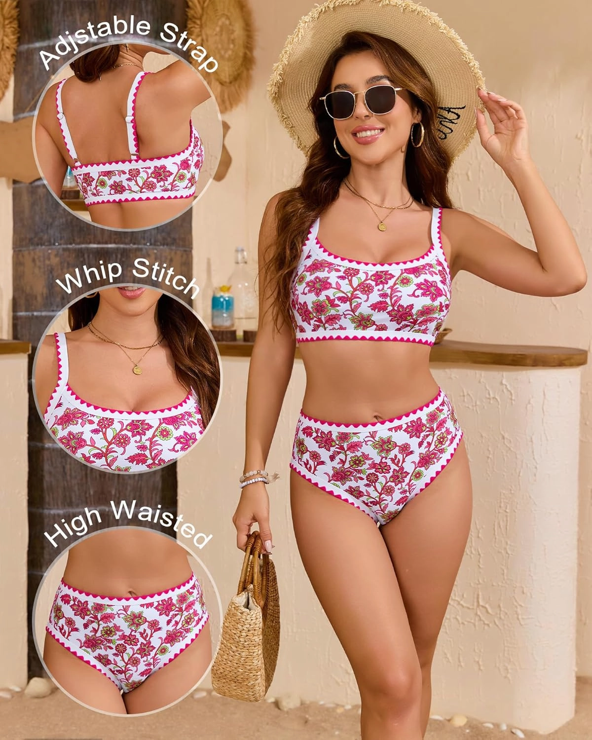 MELYUM High Waisted Bikini Sets for Women Floral Two Piece Bathing Suit Tummy Control Swimsuits Modest Swim Suits 2025 Teens