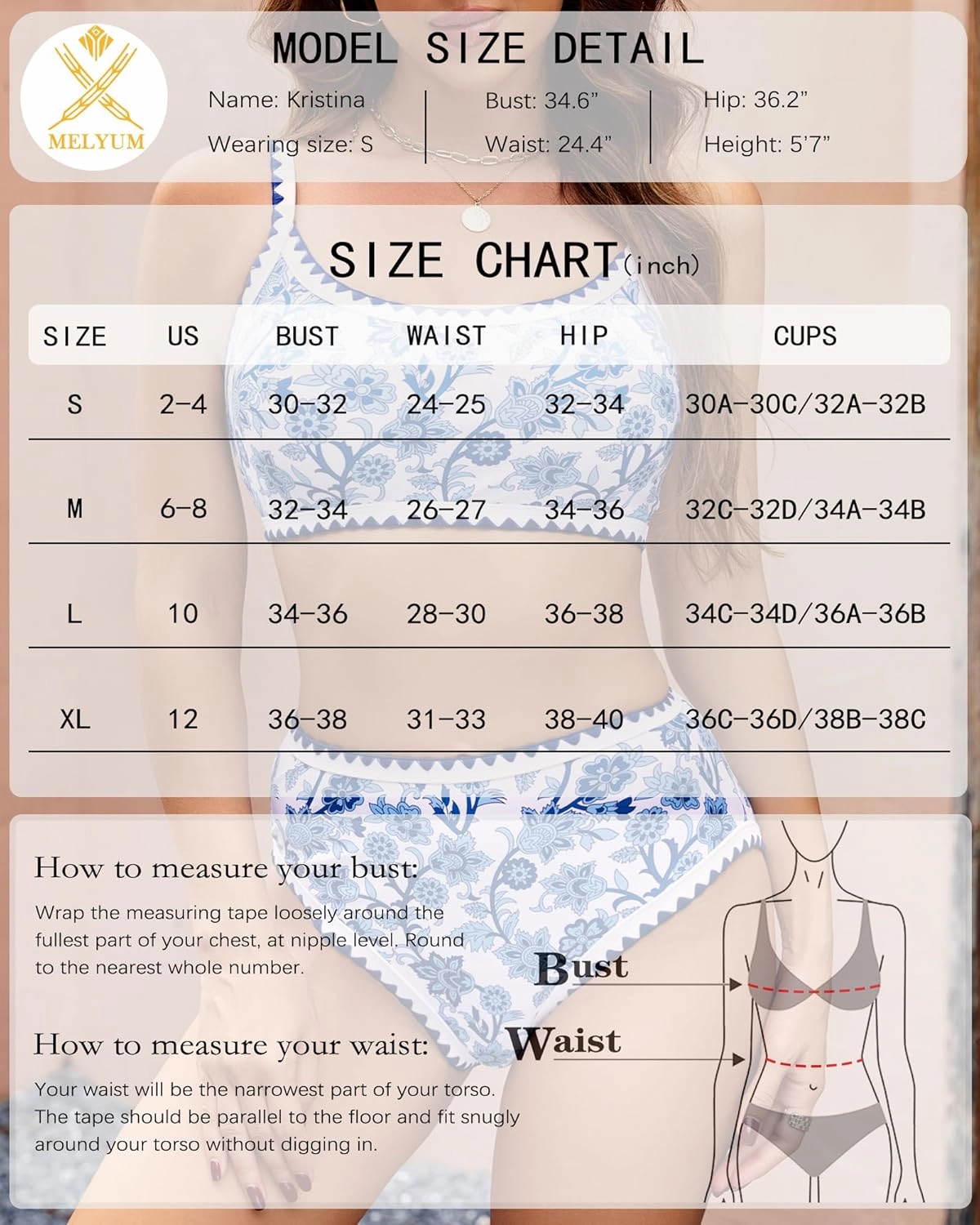 MELYUM High Waisted Bikini Sets for Women Floral Two Piece Bathing Suit Tummy Control Swimsuits Modest Swim Suits 2025 Teens